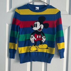 Disney Crewneck Sweater - Blue, Red, Yellow, Green Stripes with Mickey